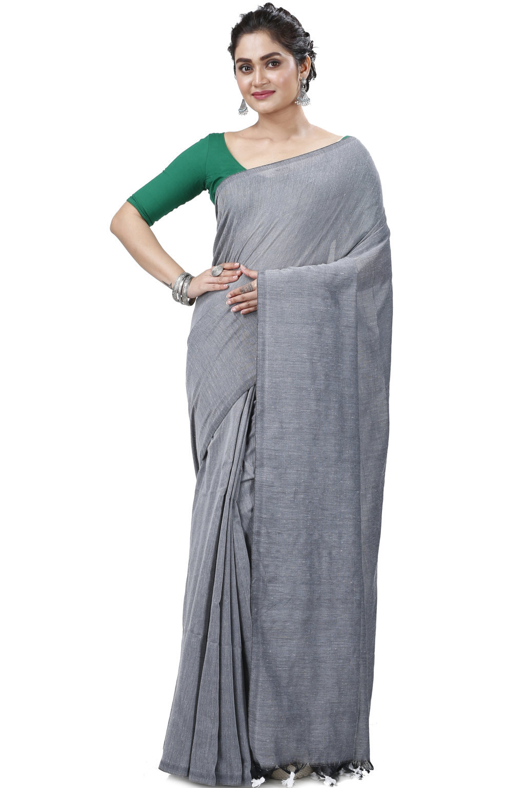Grey Pure Cotton ThanKhadi Hand Loom Saree (5240)